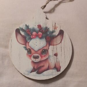 Festive Reindeer Ornament with Pink Bow